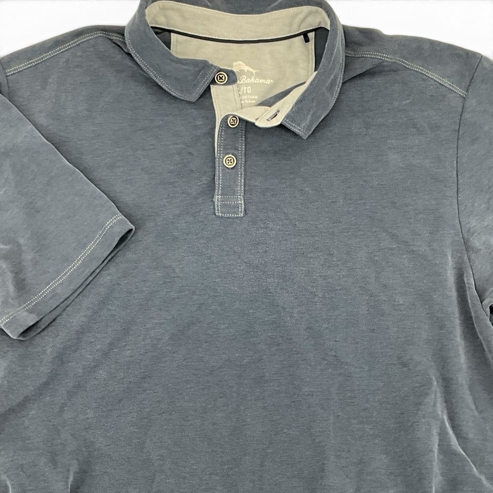 Tommy Bahama Mens‎ XL Blue Short Sleeve Marlin Polo Shirt Faded Wash Casual
